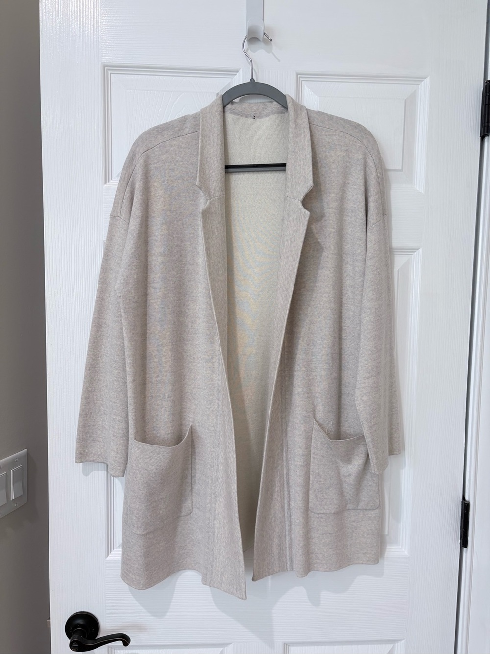 Eileen Fisher Oatmeal Merino Wool Blend Open-Front Cardigan